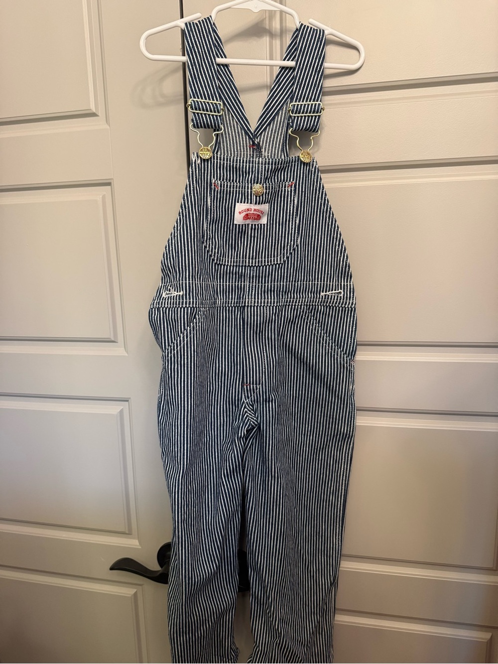 Round House Kids' Blue and White Stripe Denim Overalls with Front Bib